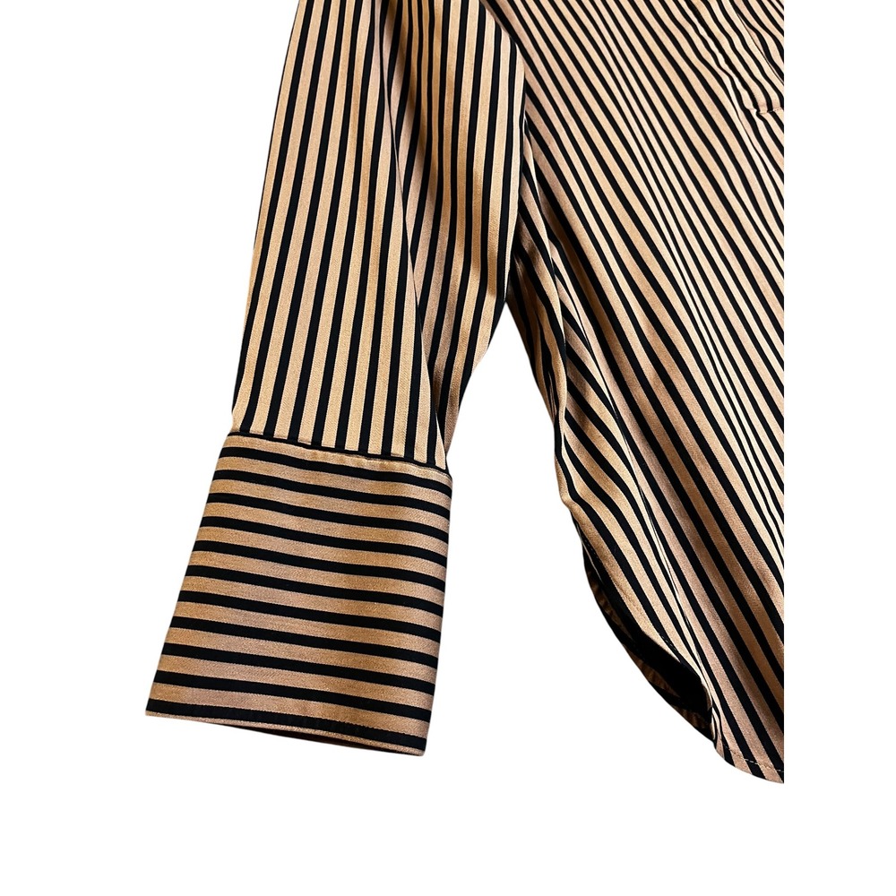 Chicos Tan Black Striped Blouse 2 US 12 14 Long Sleeve Button Front - Picture 7 of 9